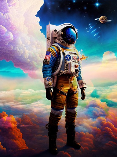 in outer space on clouds